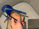 Manolo Blahnik Blue Leather Chaos 95mm Sandals SIZE 36 UK 3 US 6 ladies