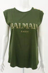 Balmain Logo Cotton green khaki sleeveless logo print cotton t-shirt Size F 40 L ladies