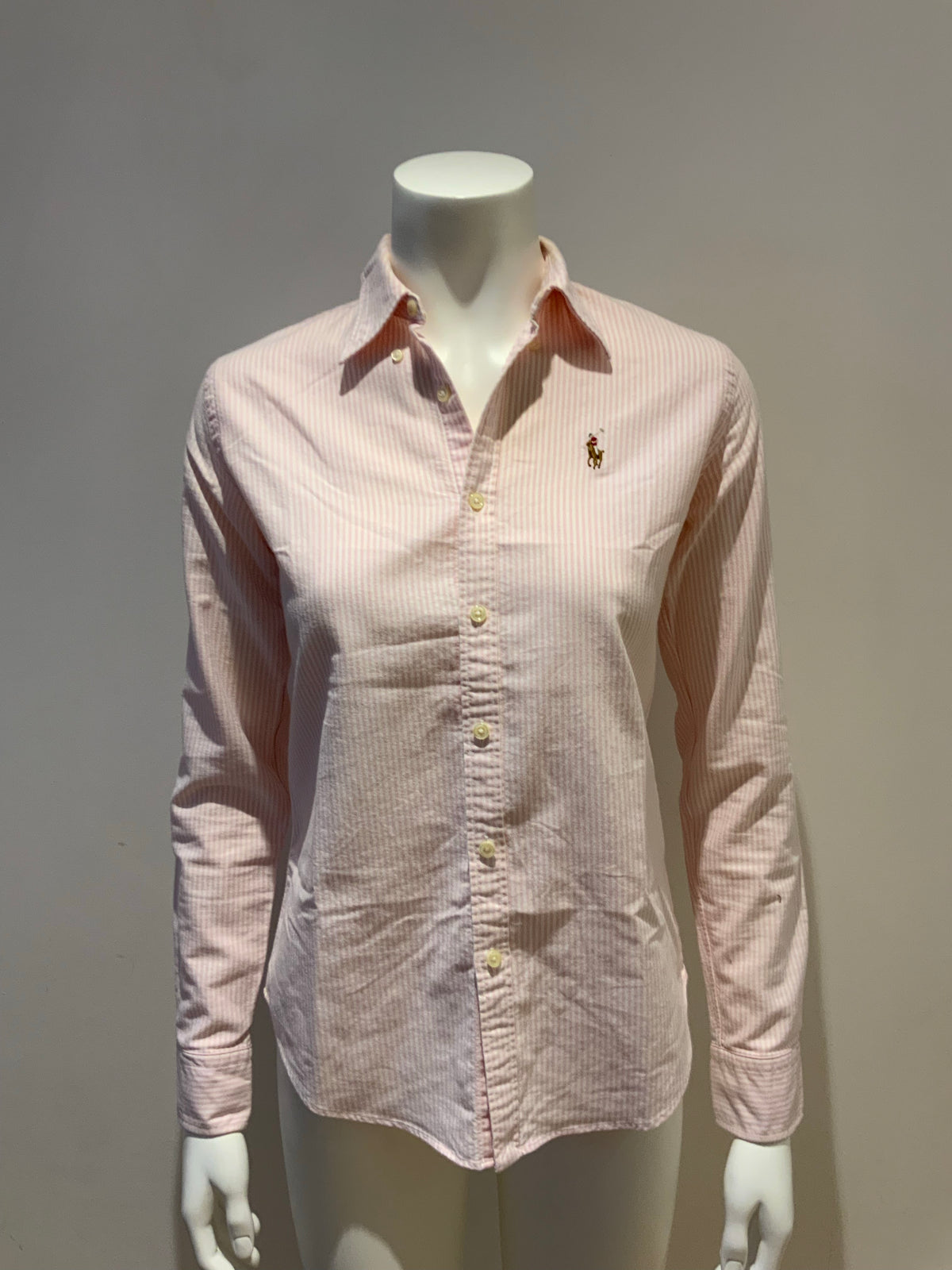 RALPH LAUREN Striped Pink Pony Slim Fit Shirt Size US 2 US 6 XS ladies