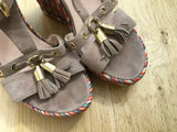 STUART WEITZMAN Russell & Bromley Suede Tassel Wedges Size 38 UK 5 US 8 ladies