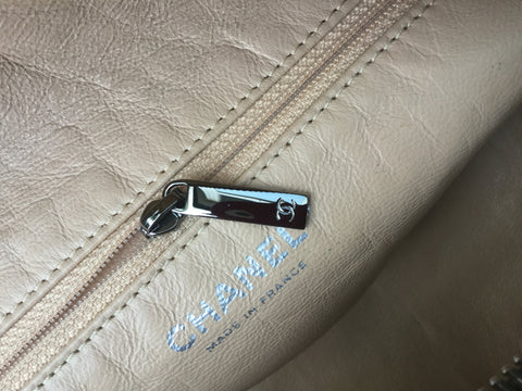 CHANEL Deerskin Luxe Ligne Medium Bowler Tote Metallic Khaki Handbag B –  Afashionistastore