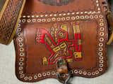 Handmade in Bolivia Engraved Leather Crossbody Bag Bolivia Llama Leather Buckle ladies