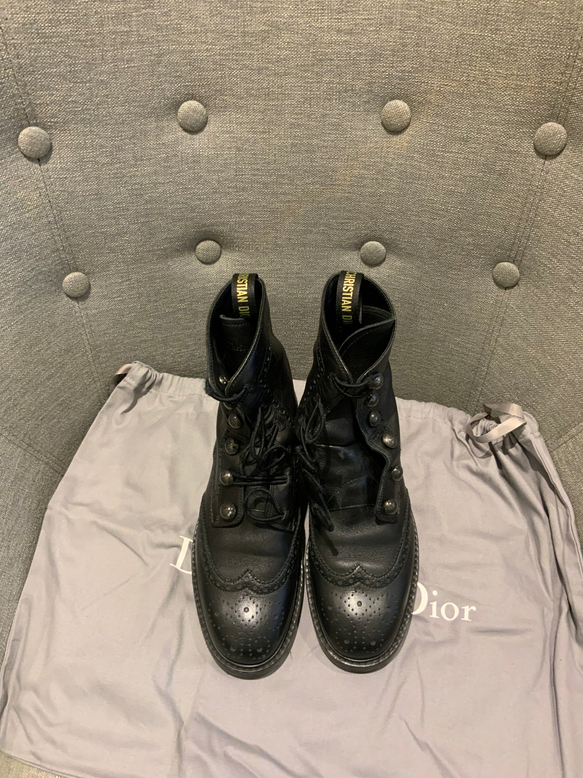 Christian Dior Leather Mid-Calf Combat BOOTS Leather BLACK Size 35 US 2 UK 2 ladies