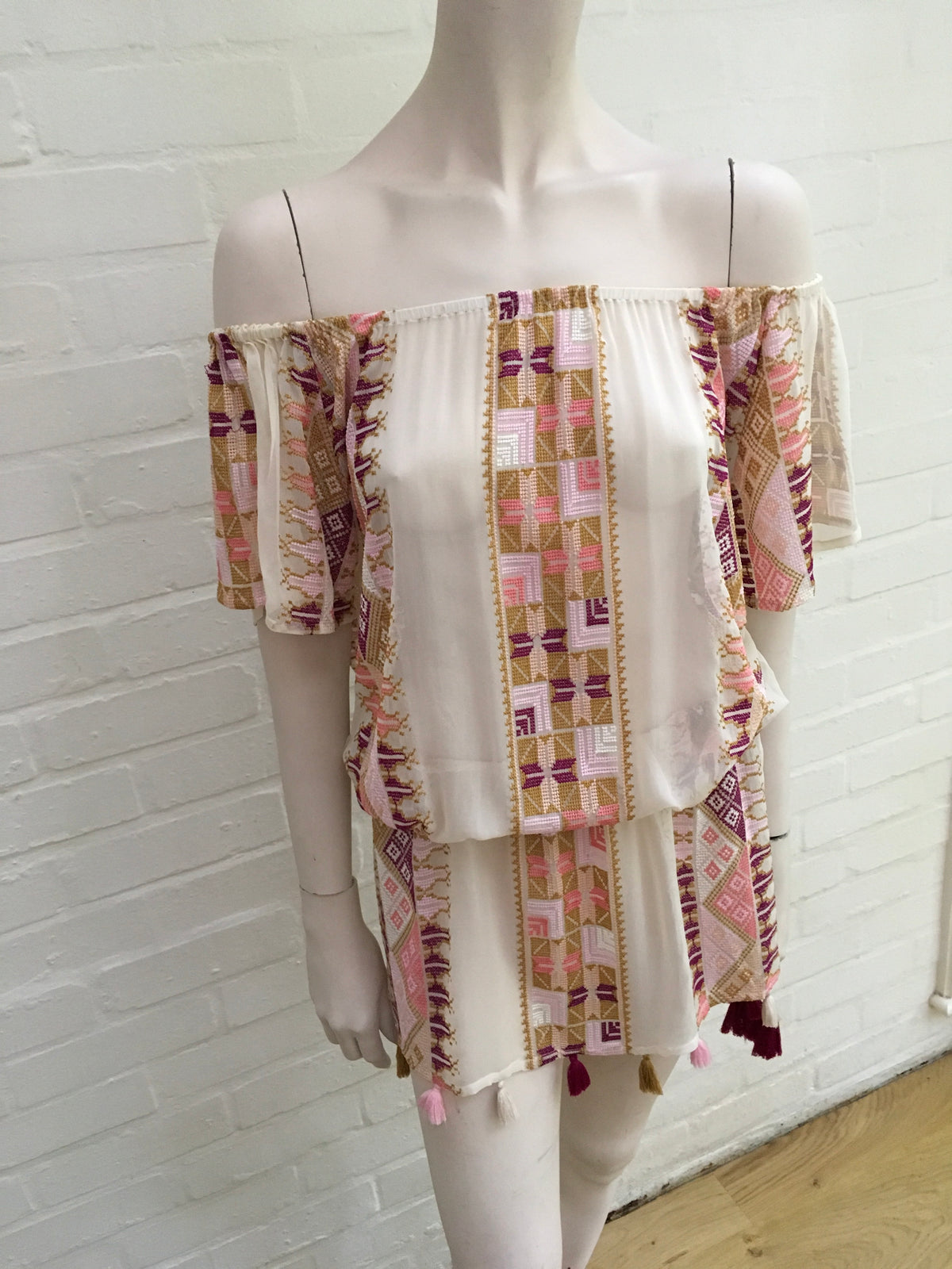 ELIZABETH HURLEY Daphne embroidered Silk COVER UP Kaftan Mini Dress Ladies