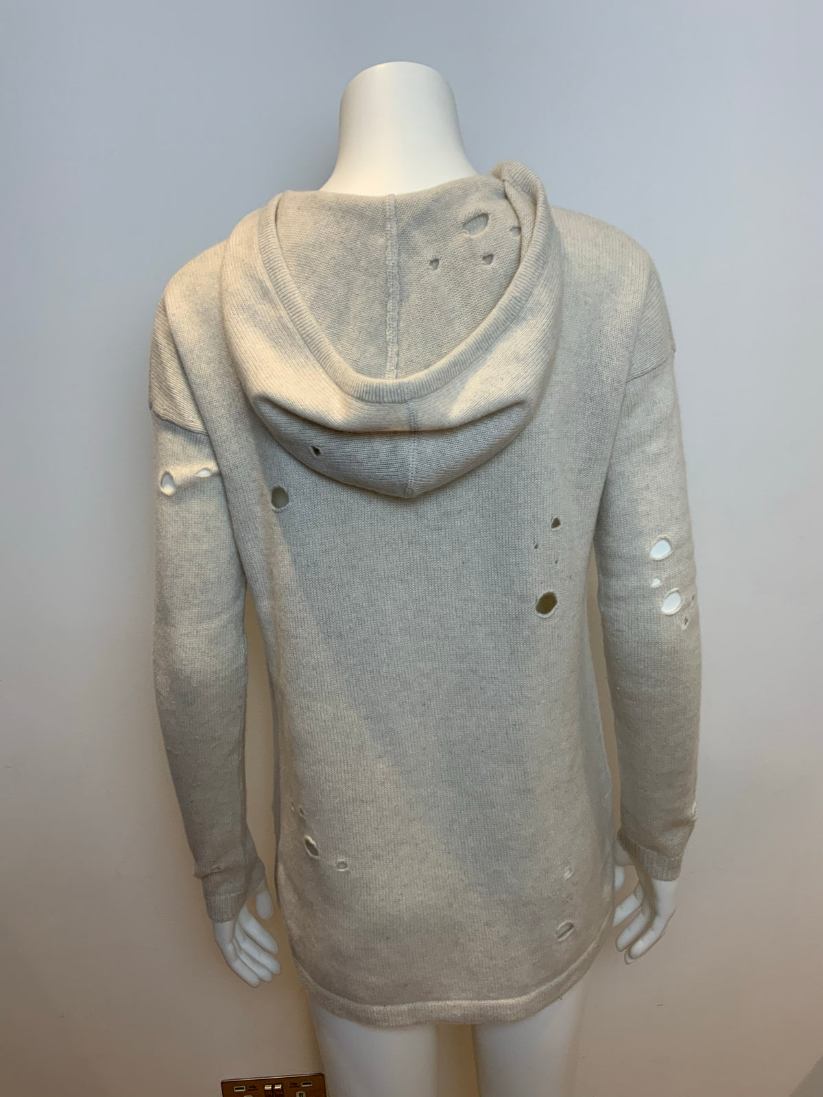 AUTUMN CASHMERE Beige Distressed Hoodie Jumper Sweater Size S small ladies