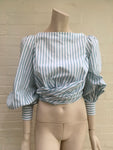 Johanna Ortiz Bahia open-back striped cotton-poplin wrap top Size 0 Ladies