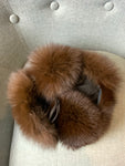 Ladie's brown fox fur suede trapper Ushanka Russian ladies