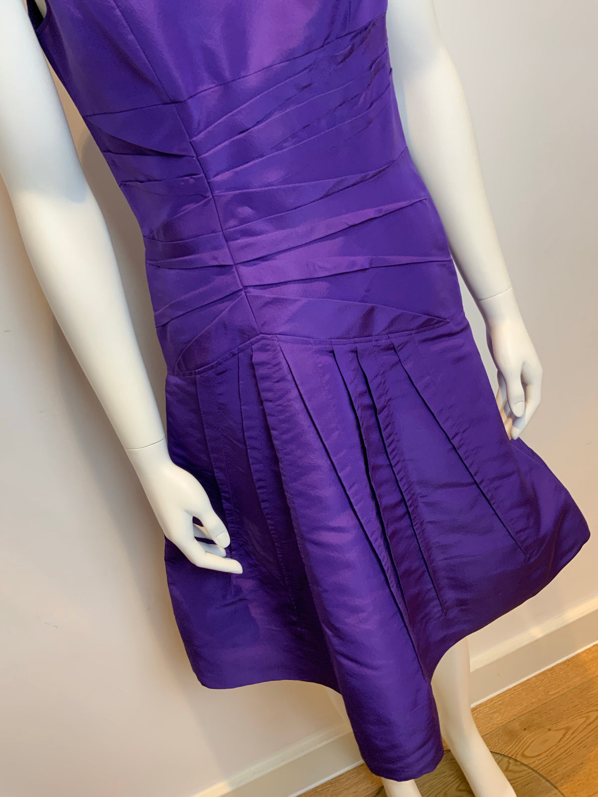 Oscar de la Renta Silk Knee Length Dress Purple Elegant Size US 6 UK 10 ladies