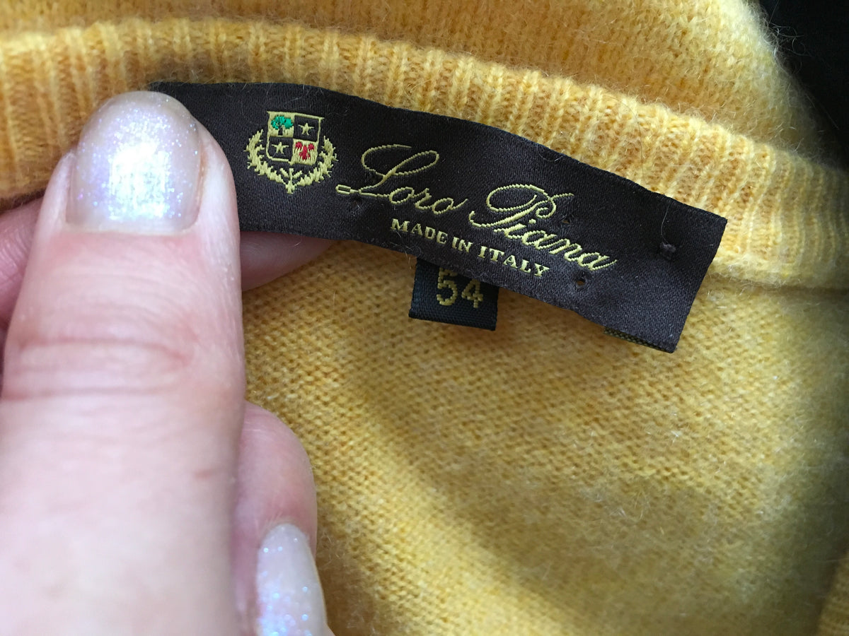 LORO PIANA Yellow Knit V-Neck PURE CASHMERE Sweater Jumper I 54 US 44 XXL Men