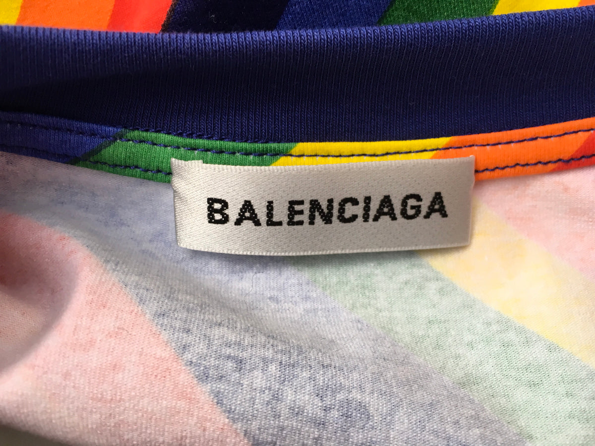 BALENCIAGA Rainbow stripe-print cotton T-shirt Ladies