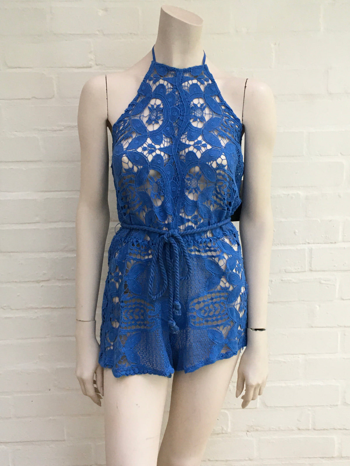MIGUELINA Harriet crocheted blue cotton playsuit romper Size S small ladies