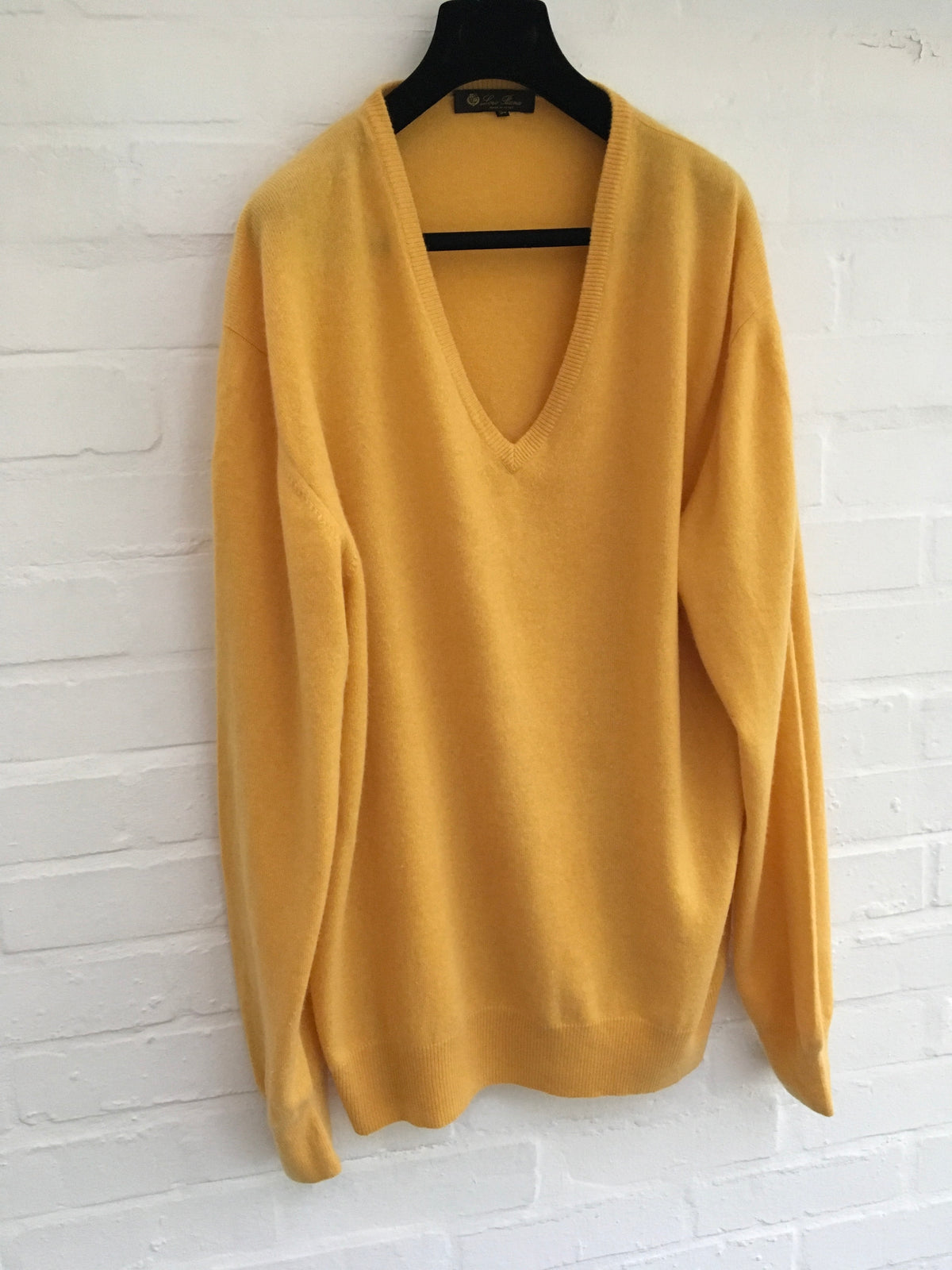 LORO PIANA Yellow Knit V-Neck PURE CASHMERE Sweater Jumper I 54 US 44 XXL Men