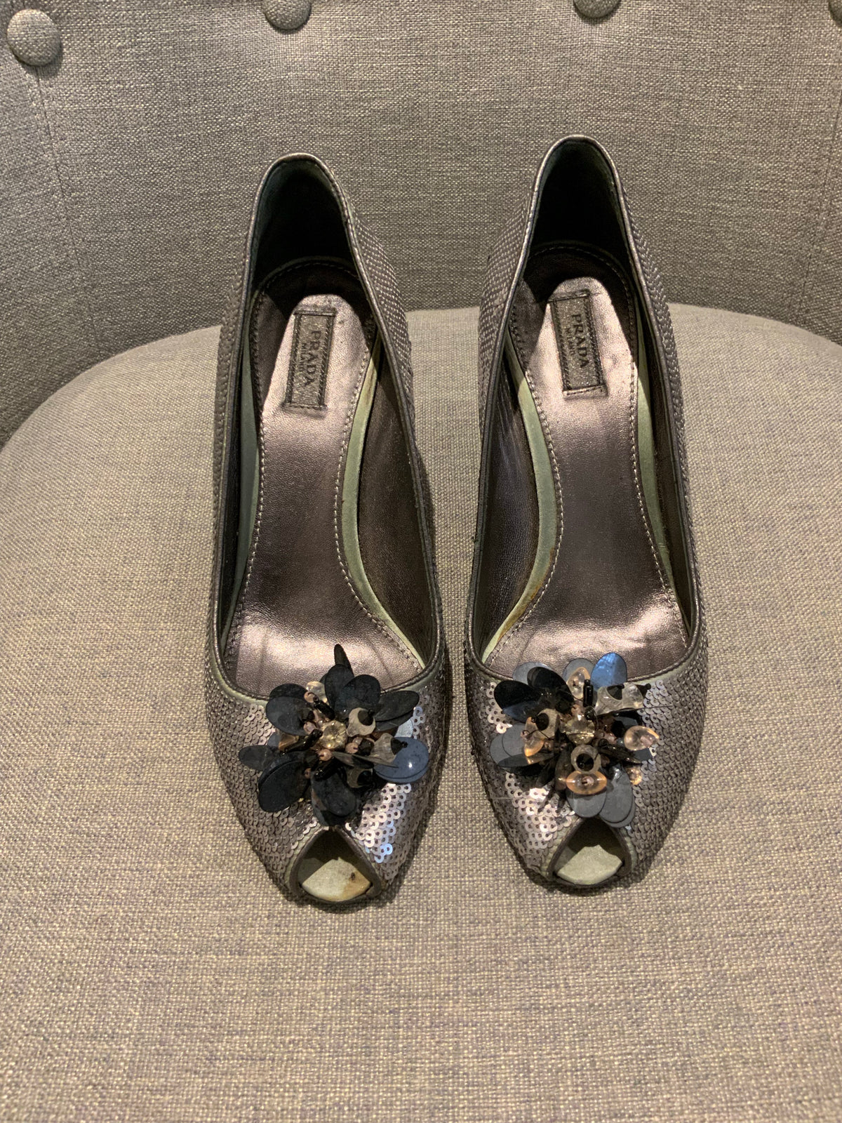 PRADA Sequin Embellishments Pumps Heels Shoes 35 1/2 UK 2.5 US 5.5 ladies