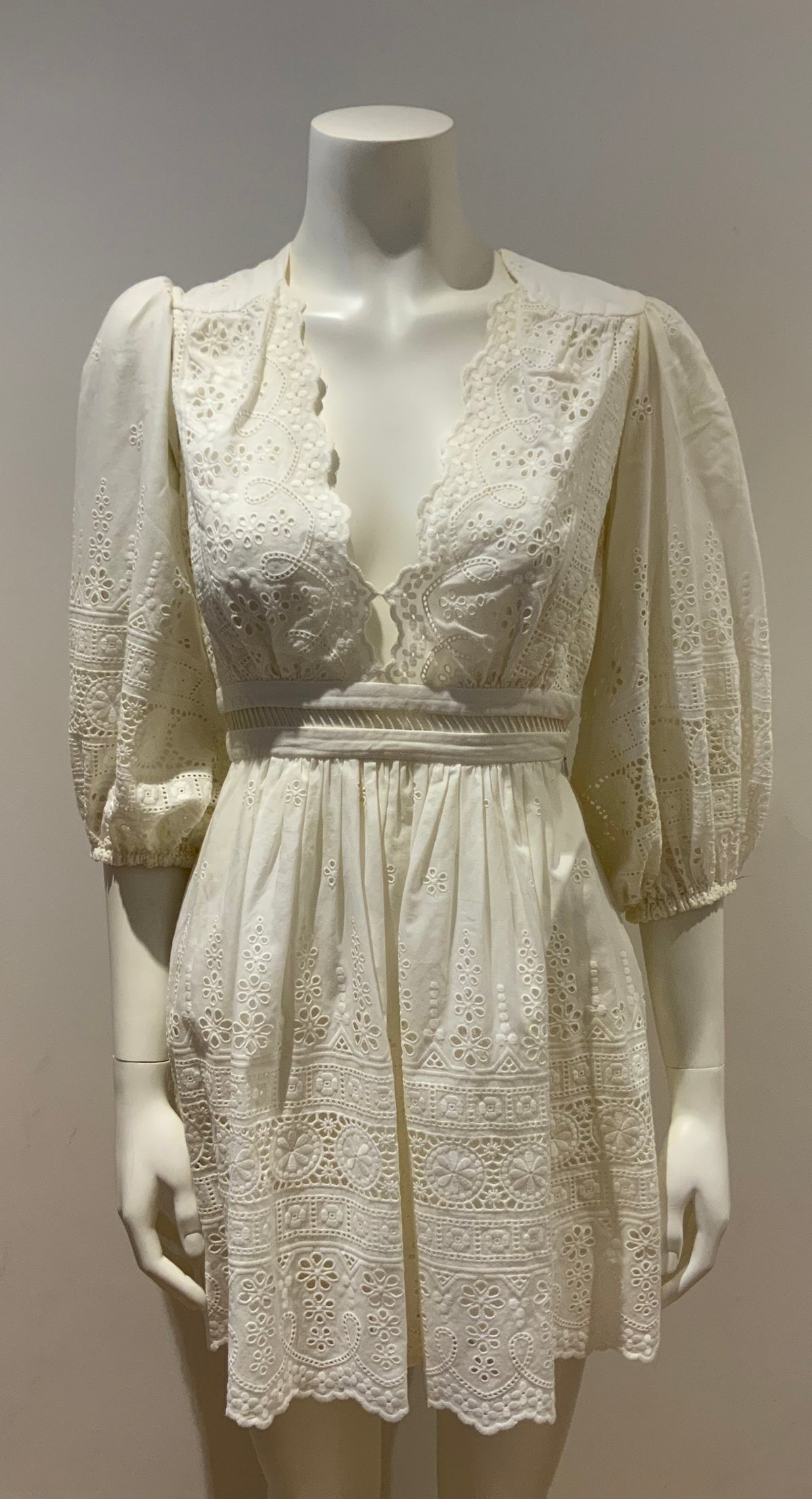 ZIMMERMANN Kali Embroidered Cotton Ivory Dress Size 0P Petite ladies