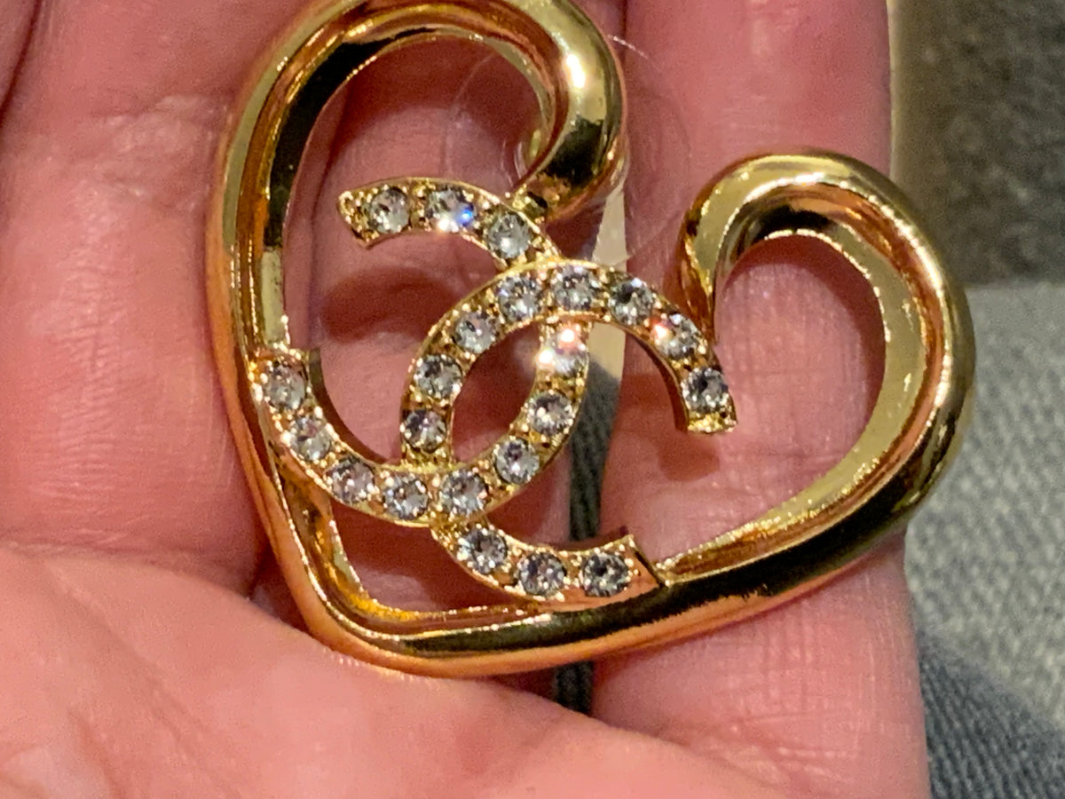 CHANEL 2023 Crystals CC Large Heart Stud Earrings 19.5 grams ladies