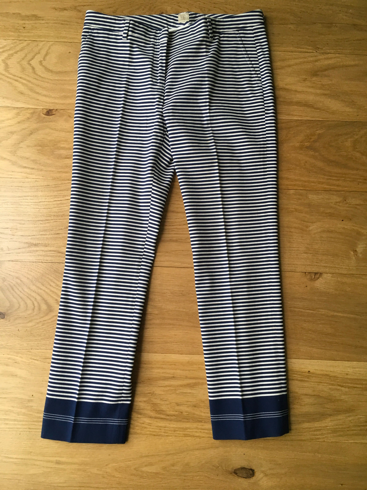 True Royal Pants Trousers White & Blue Stripes Mid-Rise Straight-Leg  Ladies