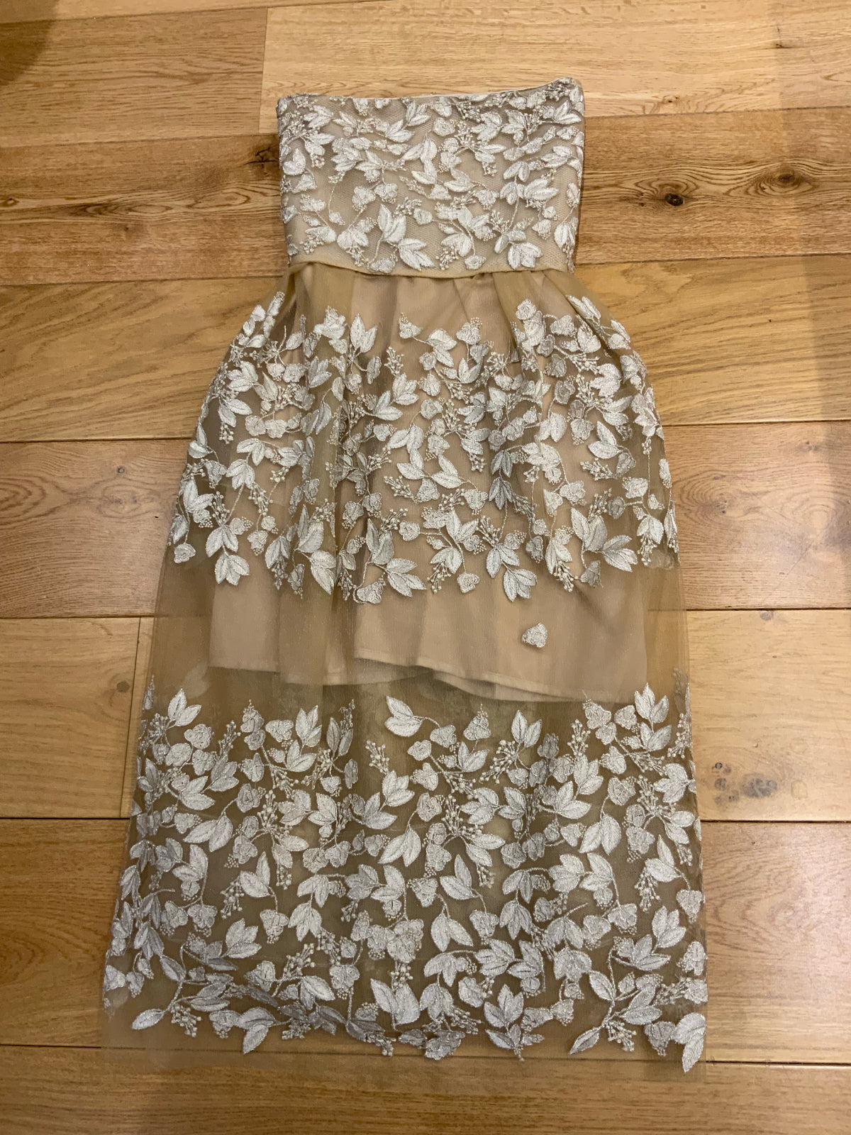 Razan Alazzouni Threads Embellishment Runaway Strapless Dress F 32 US 0 UK 4 ladies