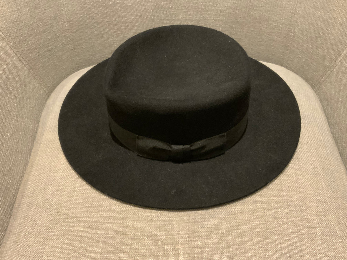 Saint Laurent Black RABBIT FUR HAT Fedora SOLD OUT Size 55 ladies