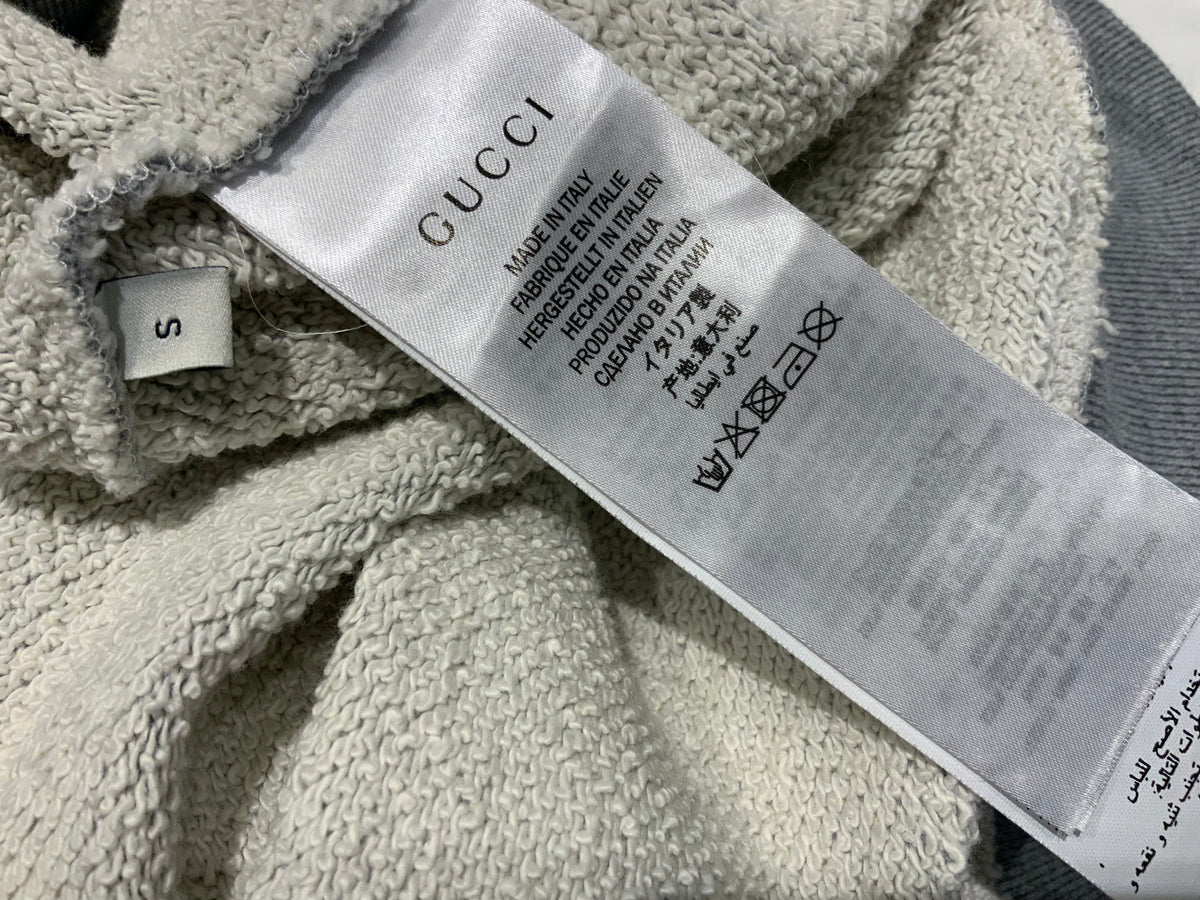 Gucci Unisex Grey Dragon Embroidered And Logo Hooded Sweatshirt Size S small men