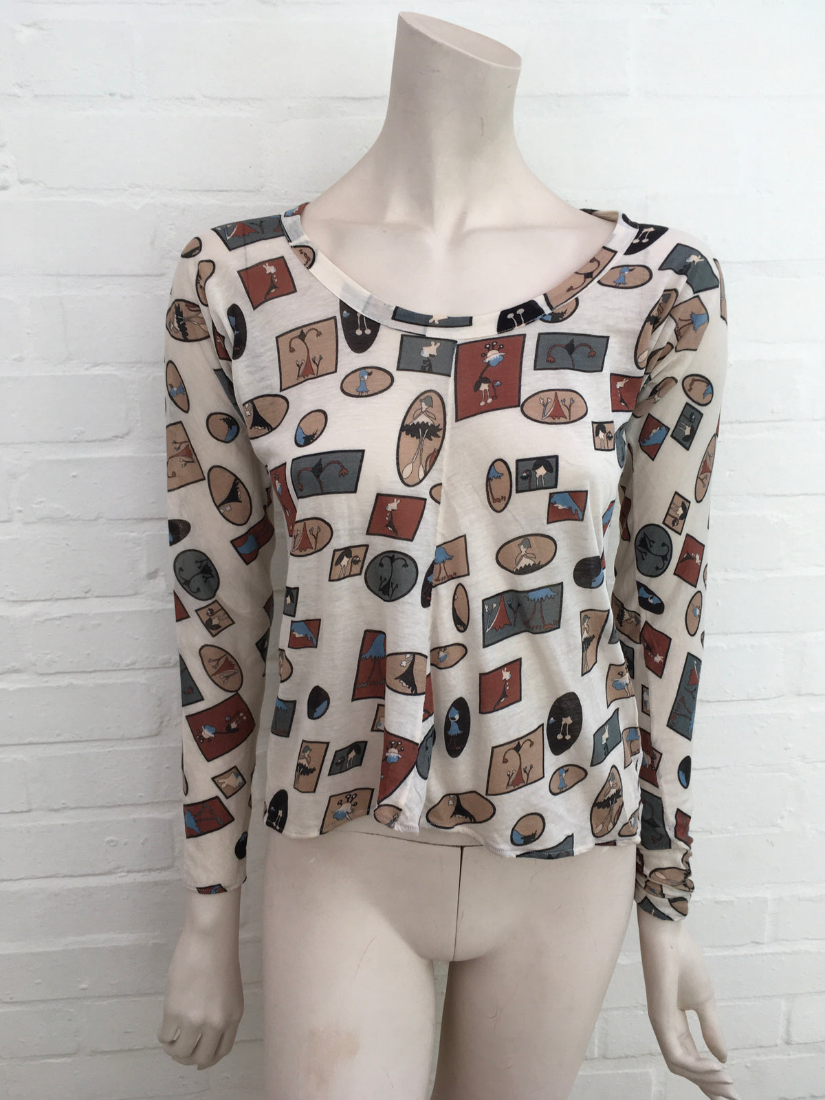 MARNI MULTICOLOR PRINTED LONG SLEEVES CROPPED TOP SIZE I 44  Ladies