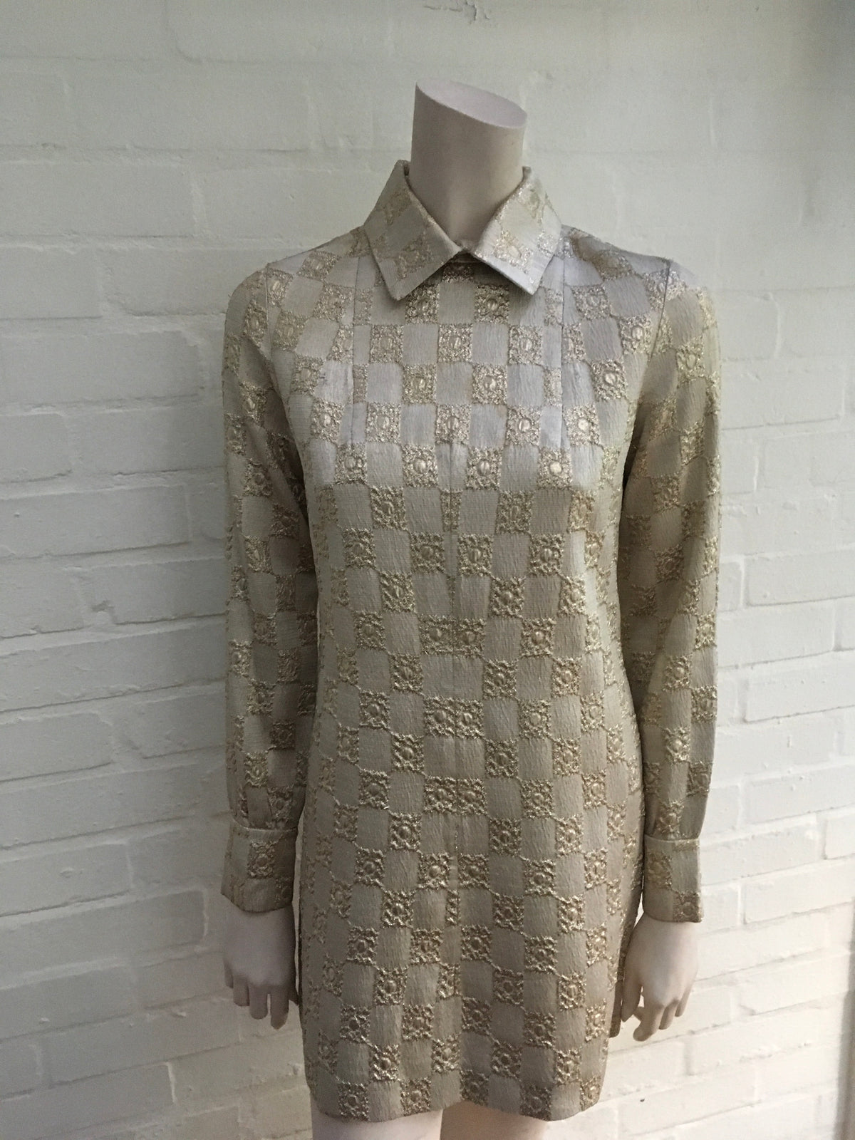 Vintage 1960's evening dress Polly Peck by Sybil Zelker Gold Jacquard Ladies