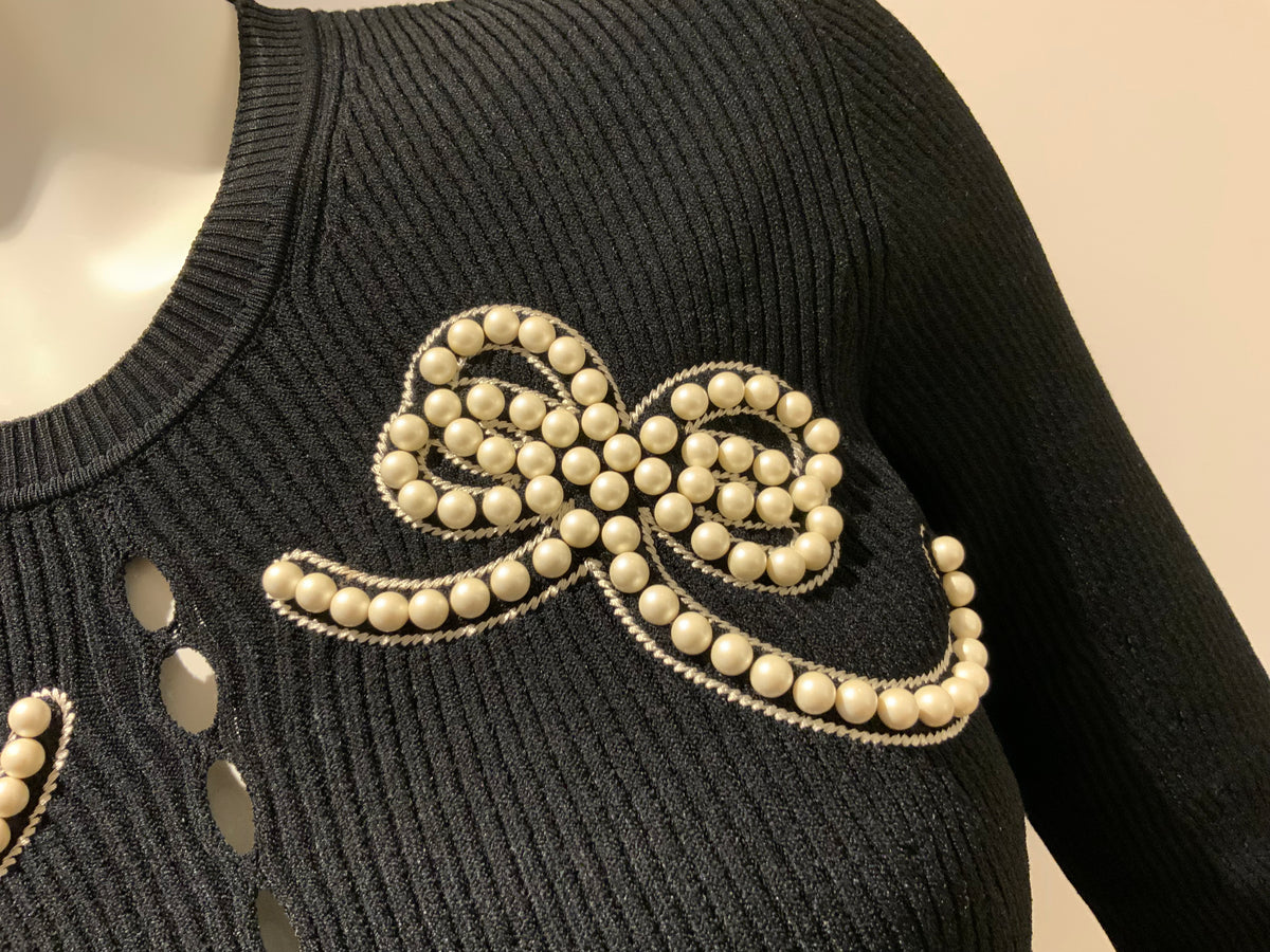 MOST WANTED FENDI Knitwear Black Faux-pearl embellished jumper sweater I 42 UK10 ladies