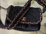 CHANEL Runaway Navy Blue Quilted Velvet Wool Parisian Stroll Messenger Bag ladies