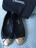 CHANEL LIMITED EDITION CC GOLD BLACK FLATS SHOES Ladies