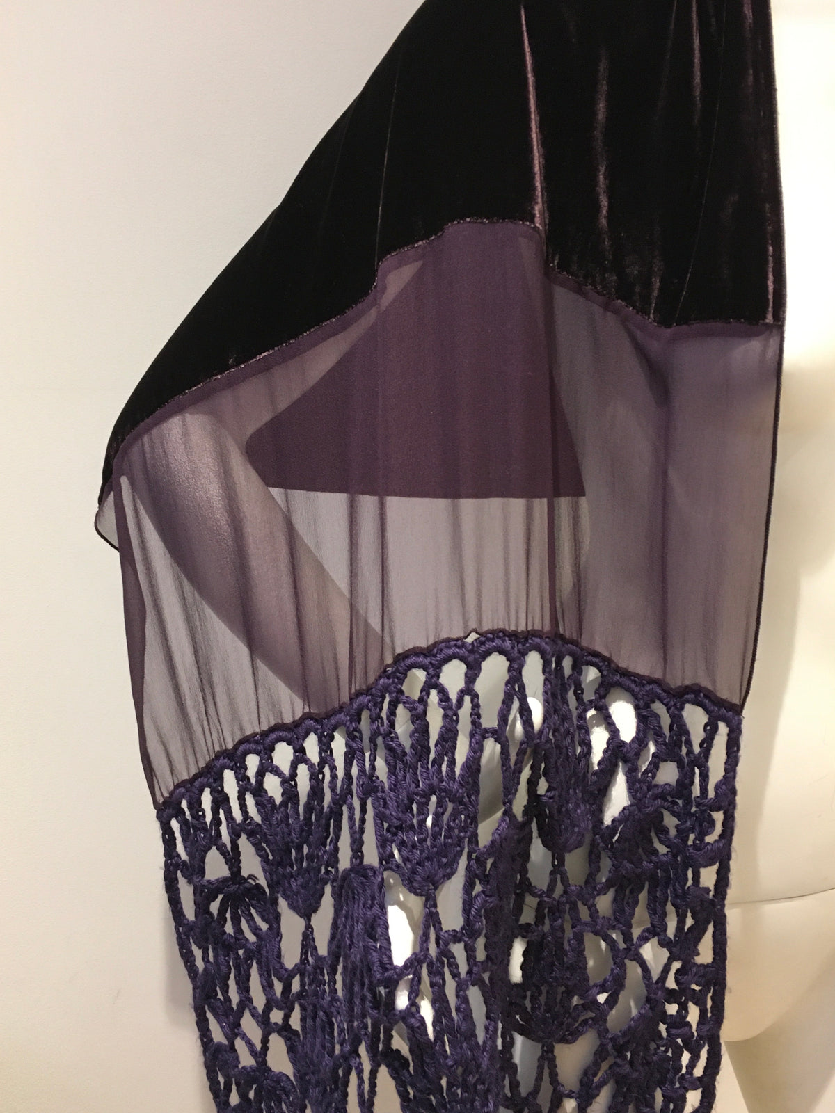 Giorgio Armani 1990's extra long velvet crochet and chiffon silk scarf shawl ladies