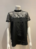 Sandro Paris Black Silk Morine Illusion Lace Insert Top Size 1 S small ladies