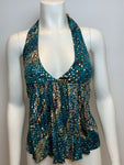 Frost French Halter Silk Summer Gold Printed TOP SIZE UK 8 US 4 S small ladies