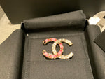 Chanel Lambskin Crystal Chain CC Brooch Pink Leather Gold ladies