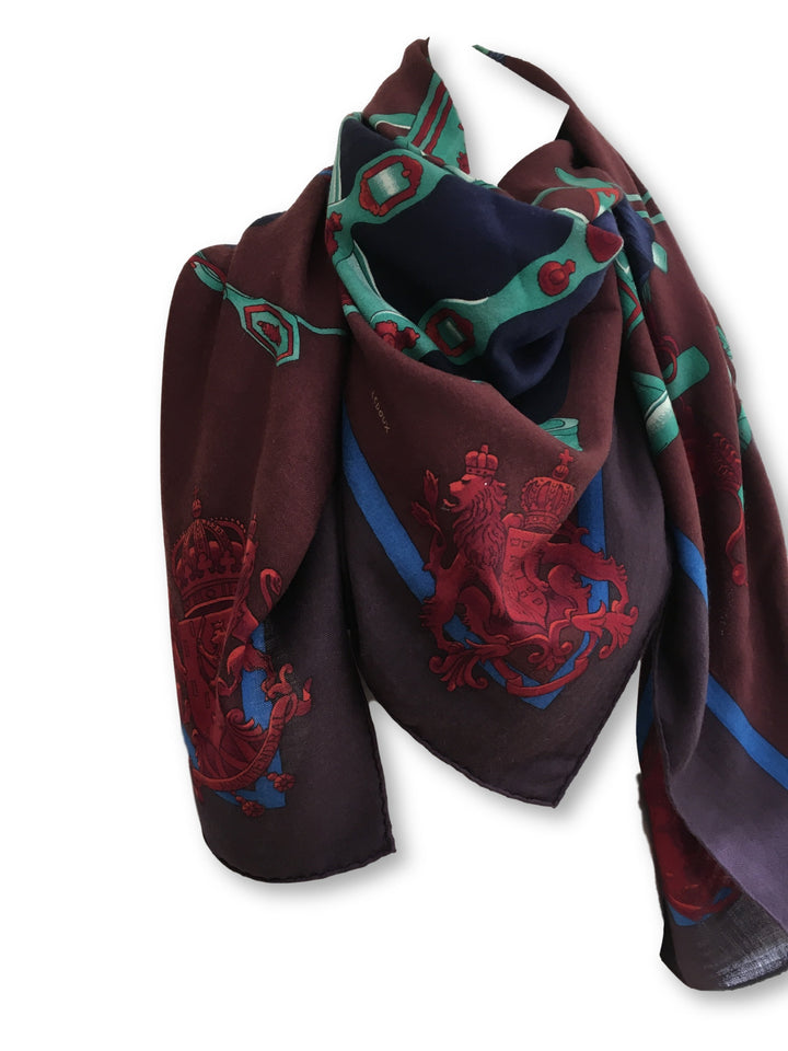 Hermès HERMES 2011 Aubergine HARNAIS DE COUR Cashmere Shawl GM Châle by P Ledoux Ladies