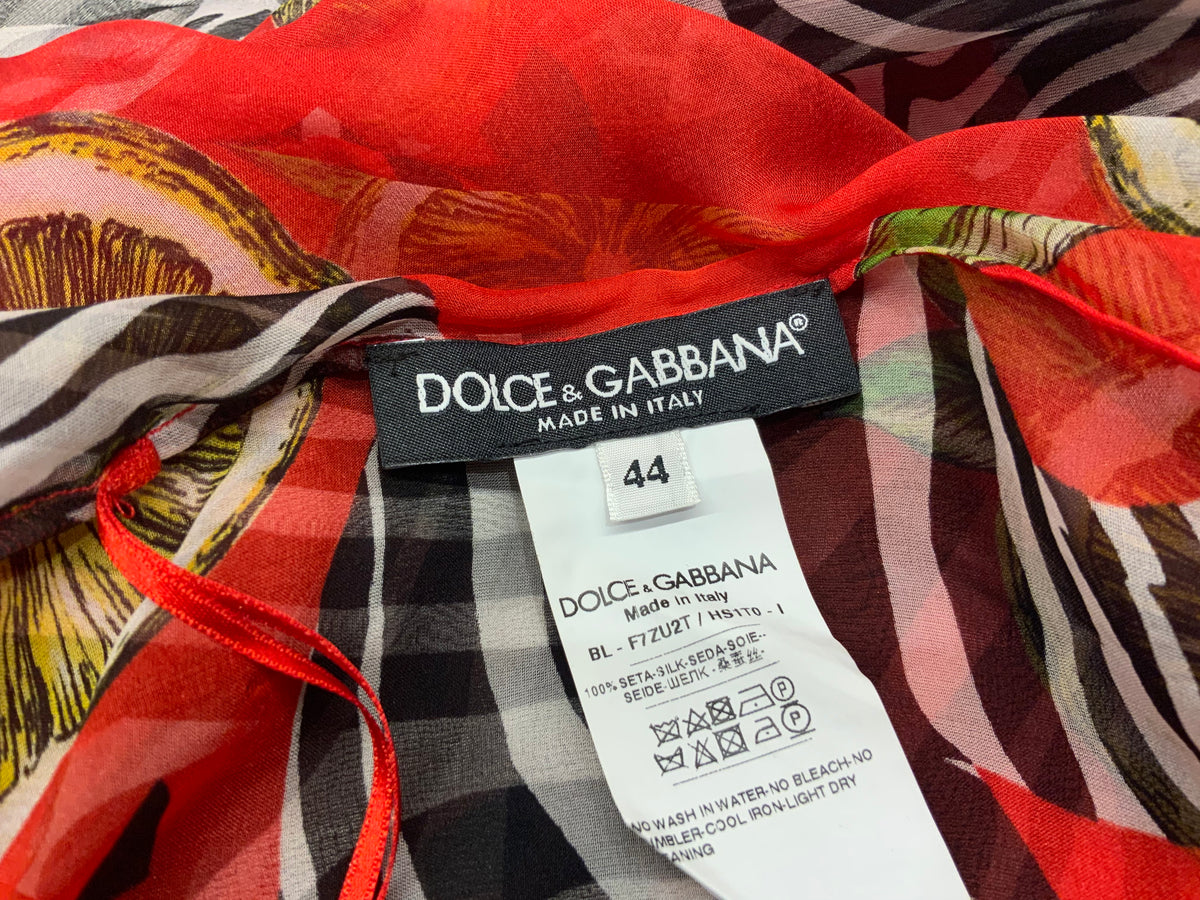 Dolce & Gabbana Red Zebra Print Silk Off Shoulder Blouse Size I 44 UK 12 US 8 ladies