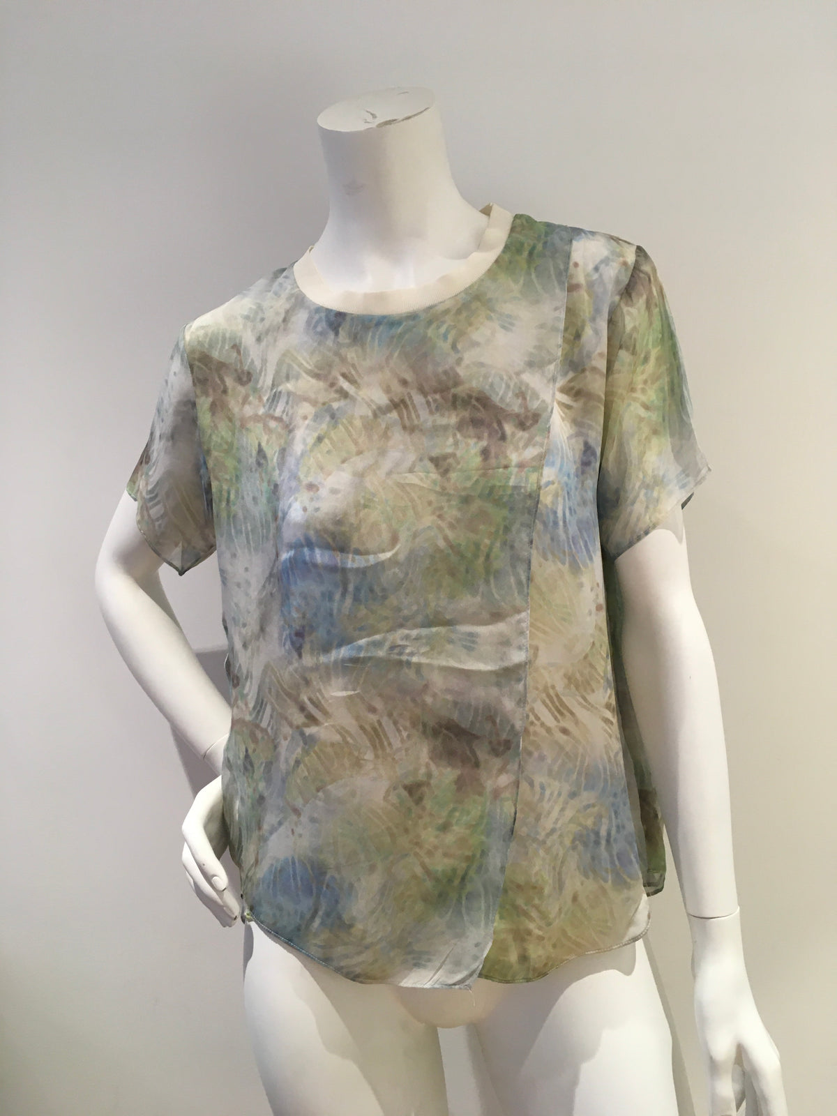 Theyskens Theory silk printed sheer top blouse size S Small ladies