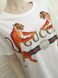 Gucci Tigers Roaring Vintage Look Logo White T-Shirt Size XXS ladies
