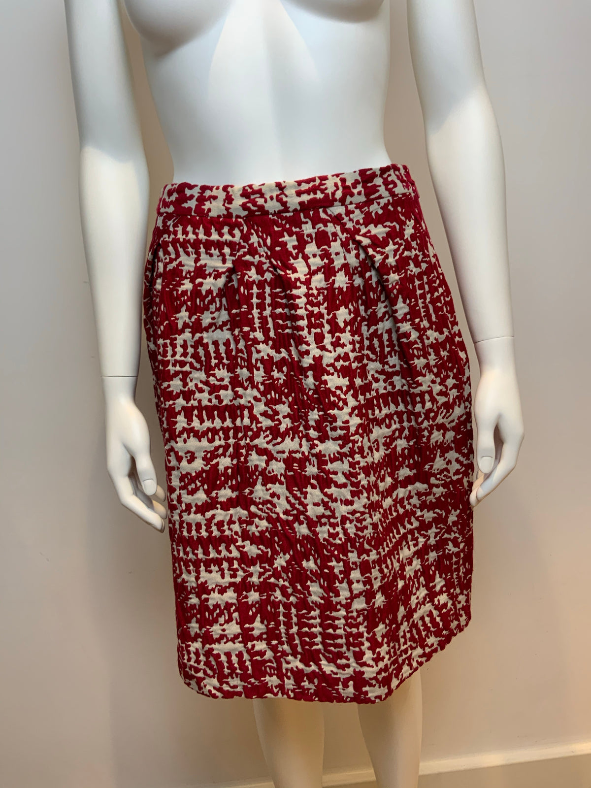ICONIC CH Carolina Herrera Red and White Textured Jacquard Pencil Skirt US 8 L ladies