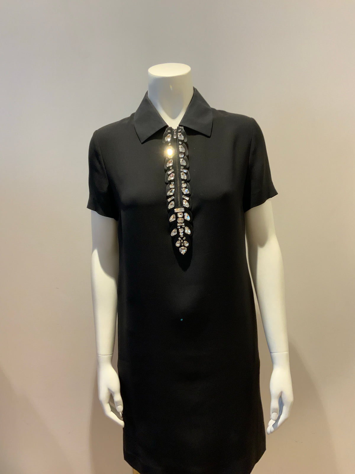 Fendi leather & crystal embellished zip-up shift dress I 40 UK 8 US 4 S SMALL ladies