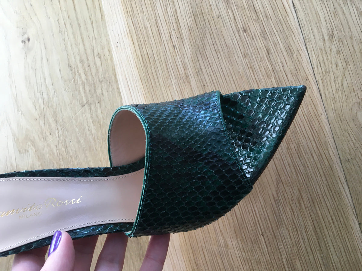 GIANVITO ROSSI Snake-embossed Alise Mules 105 In Green Size 36 UK 3 US 6 ladies