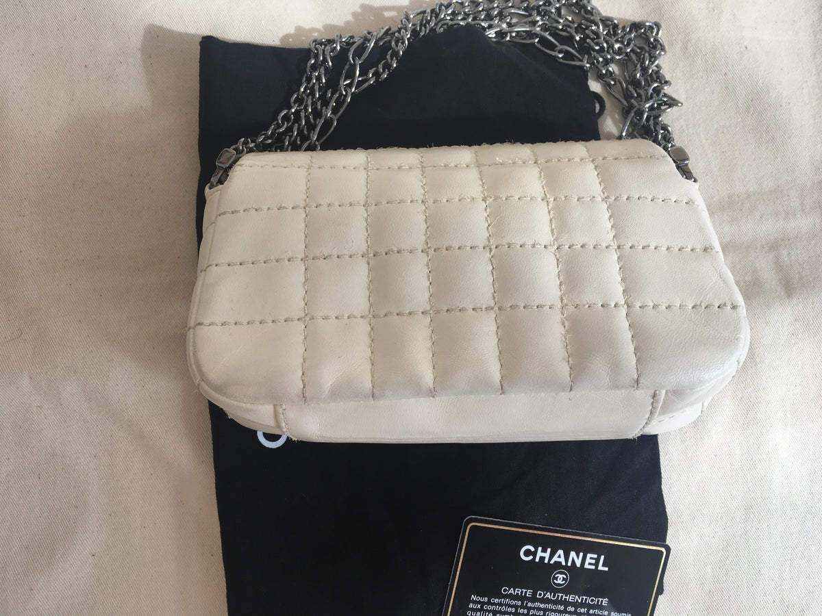 Chanel White Square Quilted Leather Mini Flap Handbag Multi Chain Bag Rare Ladies