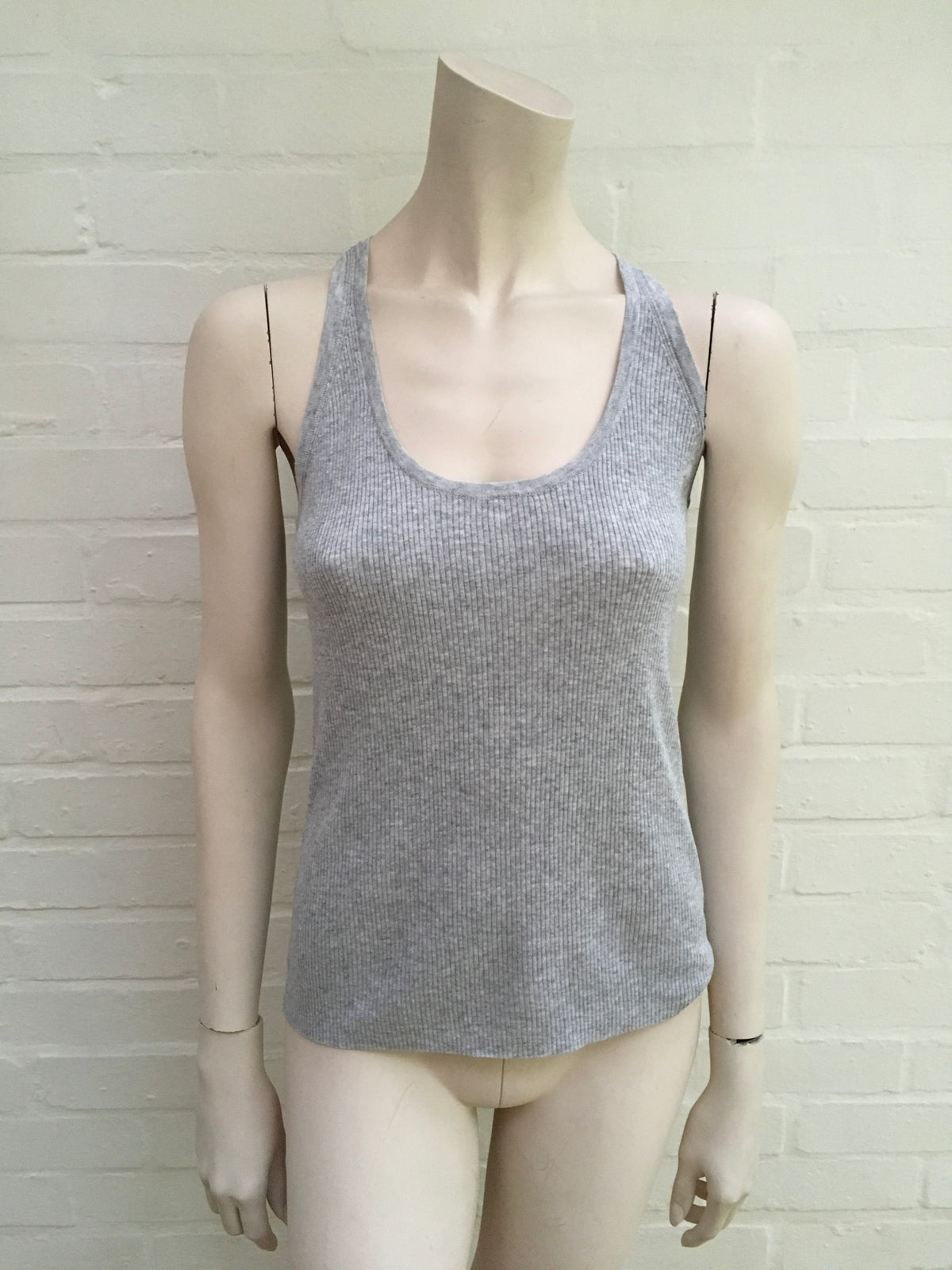 Grey sleeveless raceback linen blend tank top Ladies