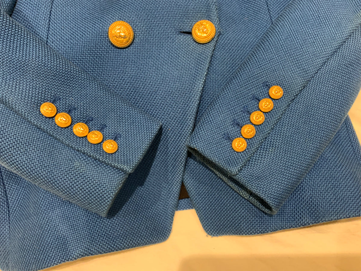 Balmain double breasted tweed blue blazer jacket F 42 UK 14 US10 ladies