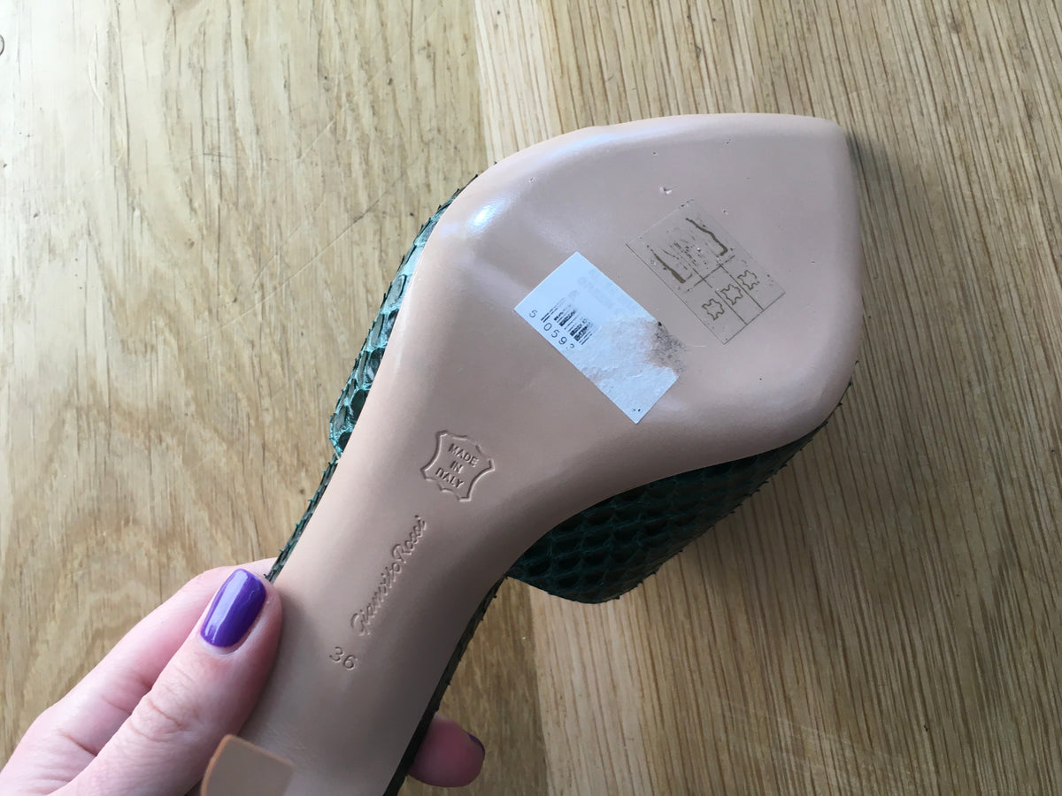 GIANVITO ROSSI Snake-embossed Alise Mules 105 In Green Size 36 UK 3 US 6 ladies