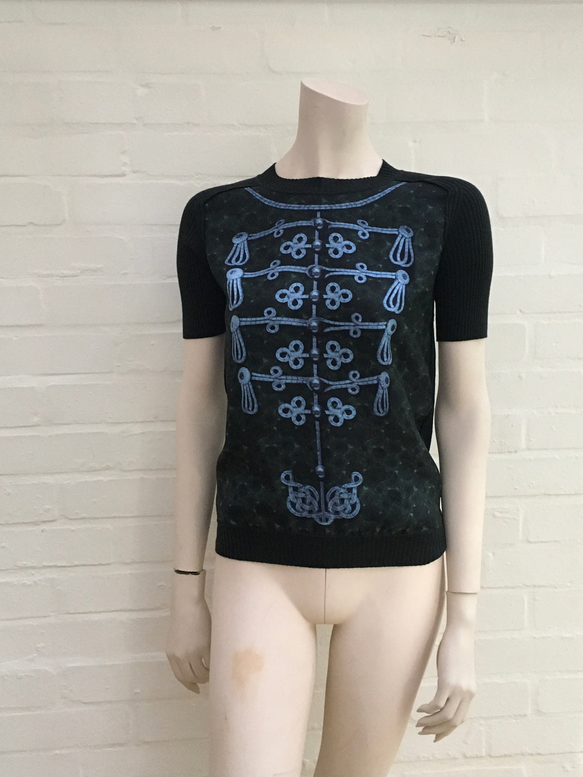 LOUIS VUITTON Silk & Wool Blend Printed Knit Silk Paneled Top Size XS Ladies