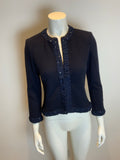 Lindka Cierach Couture Navy Cashmere Silk Beads Trim Cardigan Size XS ladies