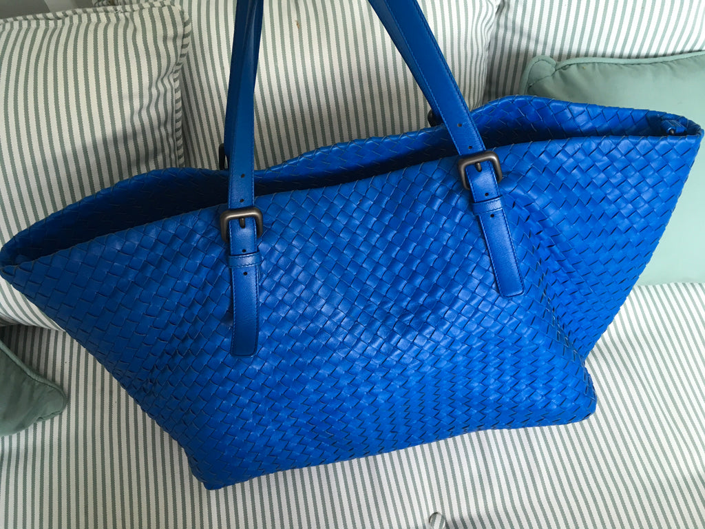 Bottega Veneta Cobalt Blue Intrecciato Woven Nappa Leather Large Convertible Tote Bag
