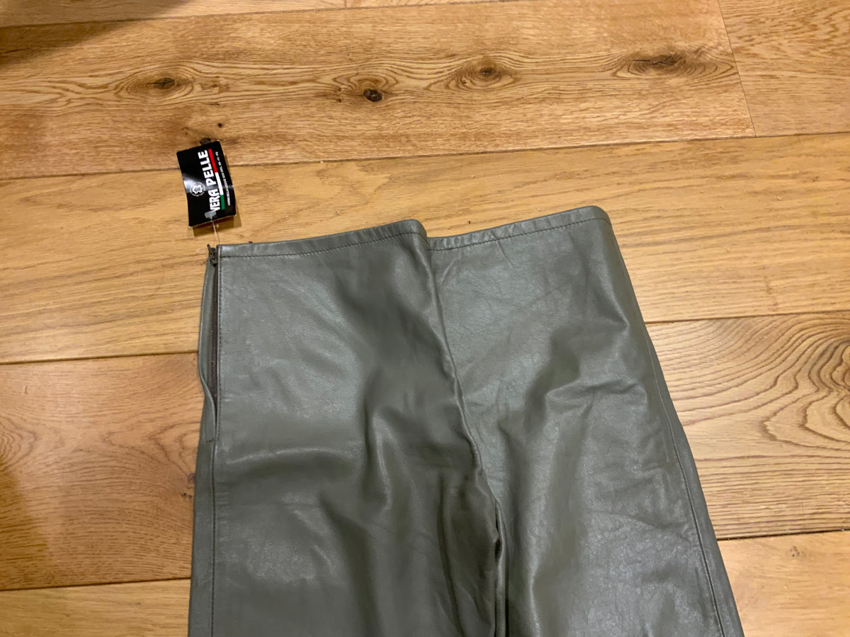 Vera Pelle Taupe Leather Leggings Pants Trousers Size US 8 UK 12 ladies