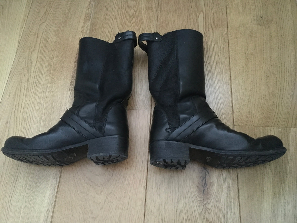Christian Dior Shearling Black Biker Boots Size 39 UK 6 US 9 ladies