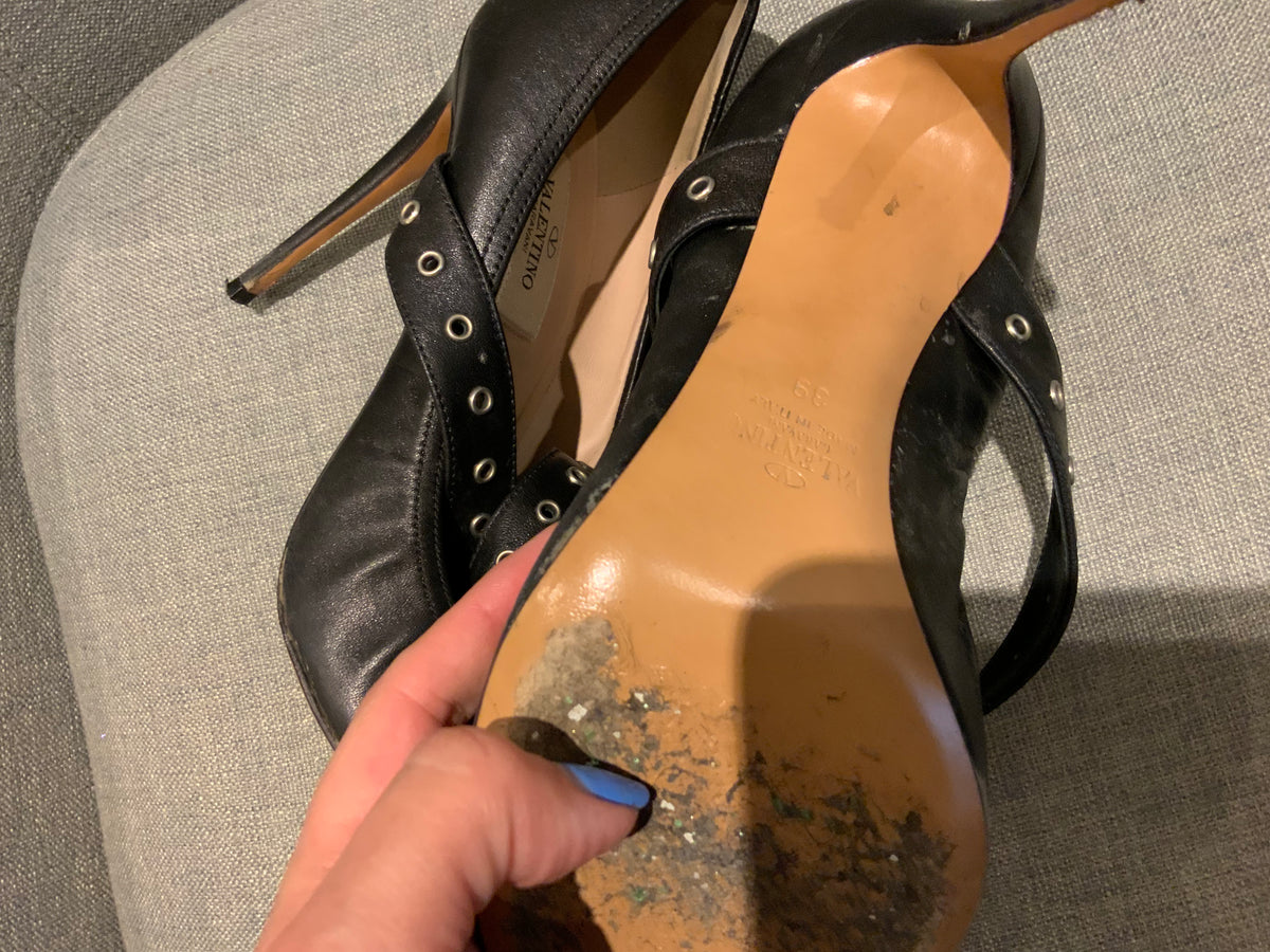 Valentino Women's Black Leather Eyelet Trim Slingback Shoes Size 39 UK 6 US 9 ladies