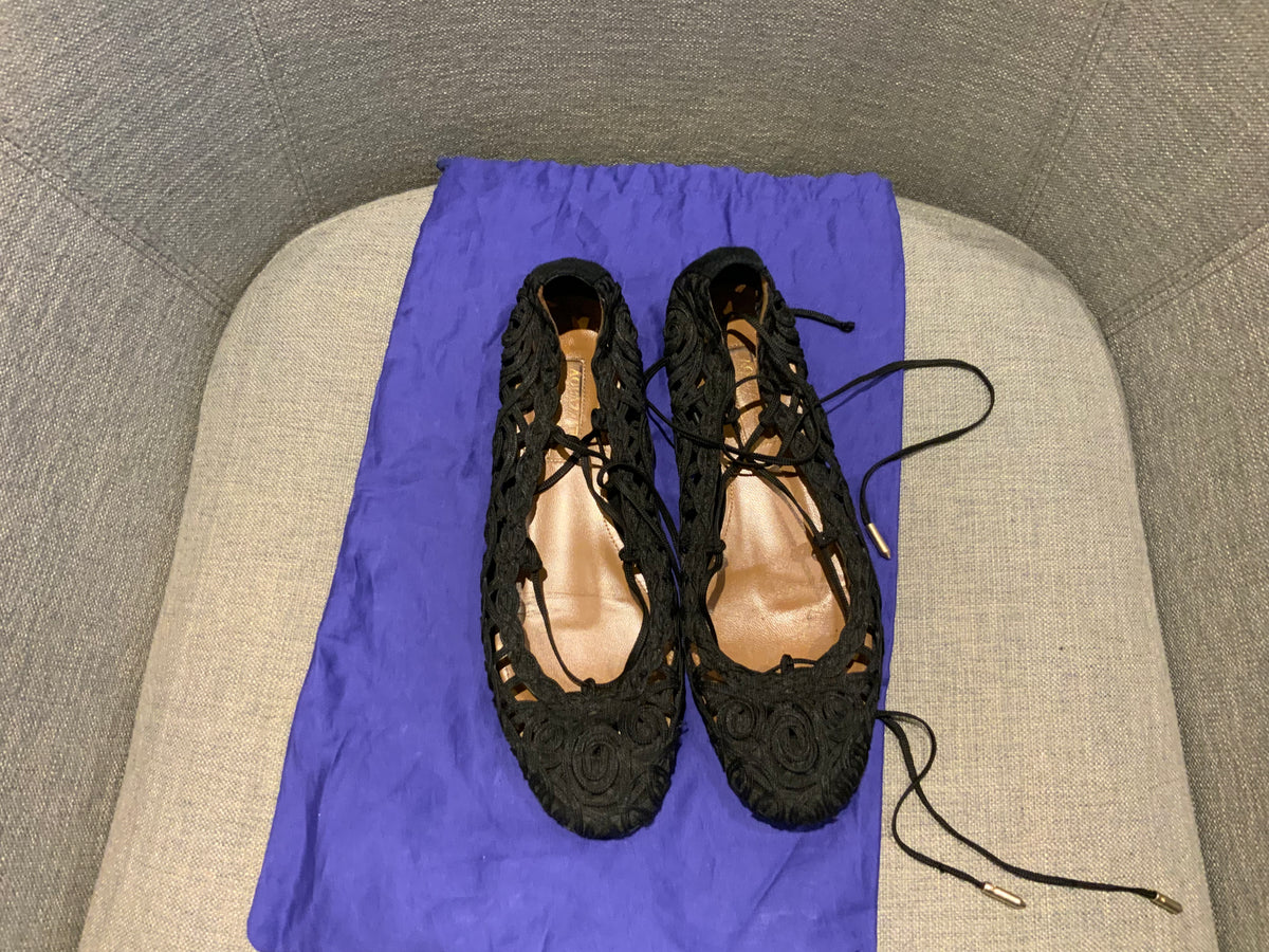 Aquazzura Crochet Ballerina Flats Sandals Size 35 US 2 UK 5 ladies